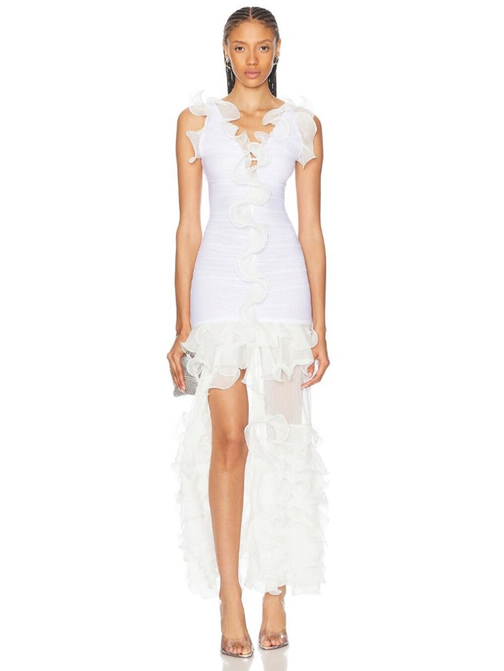 PatBO Stretch Tulle Maxi Dress in White